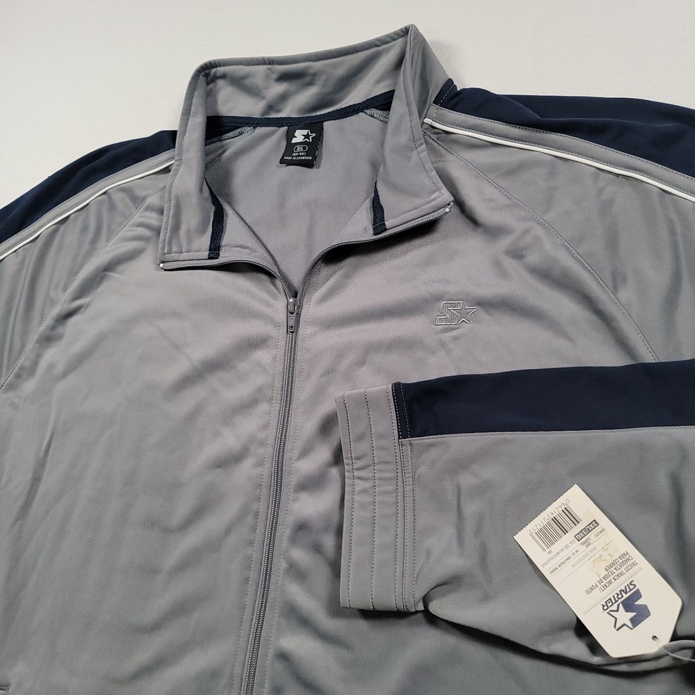 NEW Starter Tricot Track Jacket Mens 3XL 54-56 Gray Navy Full Zip Big Tall